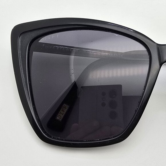 Diff Eyewear Becky II Black Frame Polarized Dark Smoke Lens Cat Eye Sunglasses - Picture 16 of 16